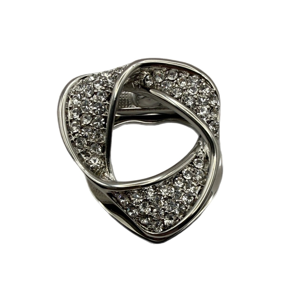 Silver Tone Rhinestone Abstract Scarf Clip Hinged Shawl Ring Accessory